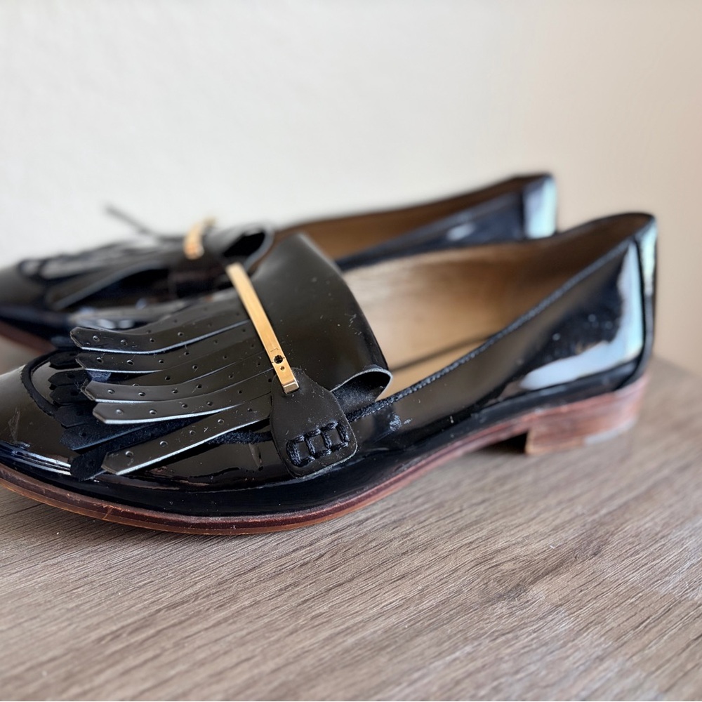 Louise et Cie Black Patent Loafers with Gold Accent